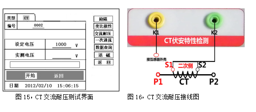 互感器多功能测试仪CT交流耐压测试界面及接线图